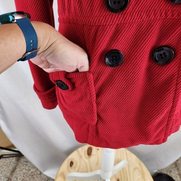 red corduroy double-breasted jacket / classic tailored coat – women’s S - Picture 6 of 10